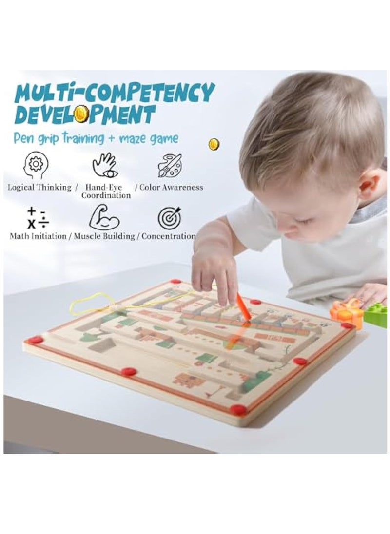 YelaJoy Magnetic Color and Number Maze Toy for 3+ Year Old, Montessori Fine Motor Development Educational Wooden Puzzle Board, Matching Learning Counting Game, Toddlers and Kids Boys Girls Preschoolers Gift  - Image 5