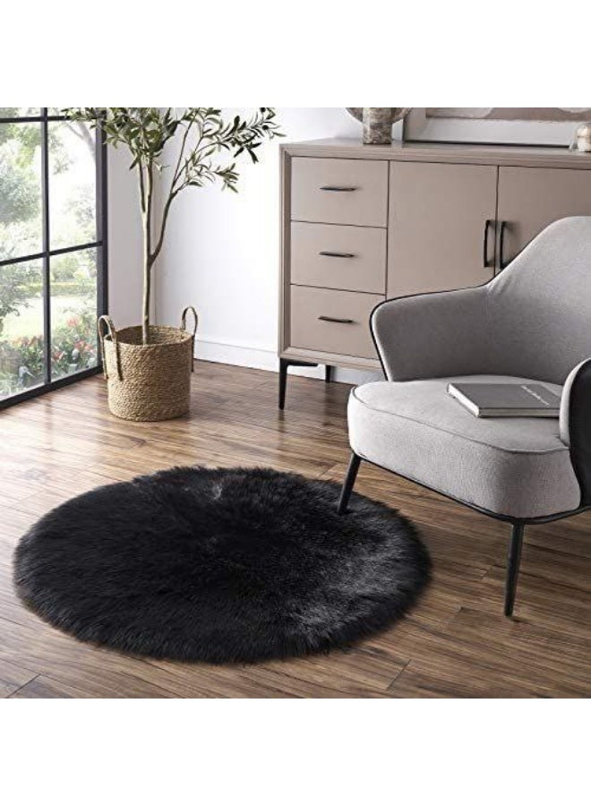 150cm Foam-Filled Faux Fur Rug with Round Peg Design – A Touch of Comfort and Luxury for Your Home - Black