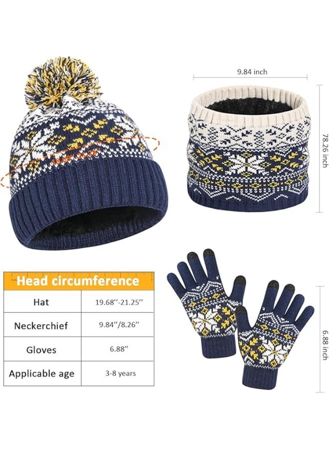 كيلا مجموعة قبعة وشاح وقفازات محبوكة للأطفال في فصل الشتاء للفتيات الصغار والأولاد مع بوم بوم، وبطانة من الصوف للأطفال، وقبعة وشاح وقفازات - Image 4