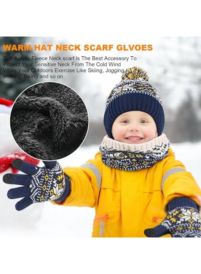 كيلا مجموعة قبعة وشاح وقفازات محبوكة للأطفال في فصل الشتاء للفتيات الصغار والأولاد مع بوم بوم، وبطانة من الصوف للأطفال، وقبعة وشاح وقفازات - Image 2