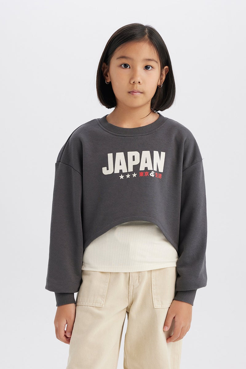 DeFacto Girl Crop Printed Sweatshirt Tank Top 2Piece Set  - Image 1