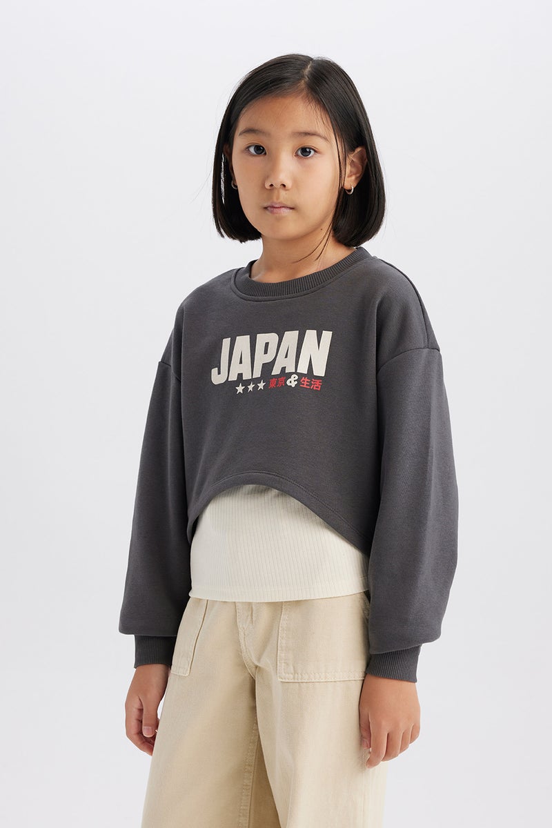 DeFacto Girl Crop Printed Sweatshirt Tank Top 2Piece Set  - Image 2