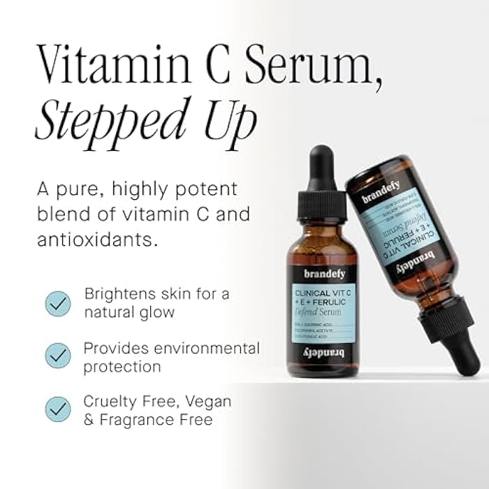 Brandefy Vitamin C Face Serum 15% L. Ascorbic Acid, Ferulic Acid .5% + Vitamin E for Self Care and Beauty, Face Dark Spot Corrector and Anti Aging 1oz, Made In The USA - Image 2