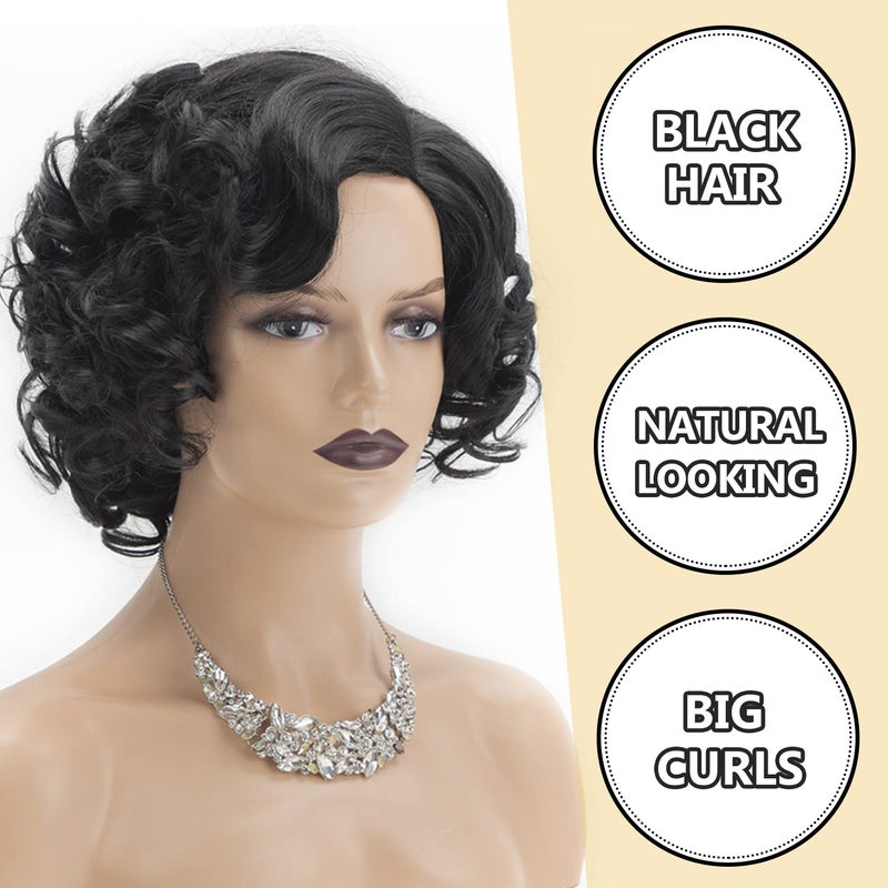SEVENCOLORS Short Curly Wigs for Black Women Glueless Soft Short Black Hair Wigs Natural Looking Synthetic Fiber Afro Big Curly Bob Wigs - Image 3