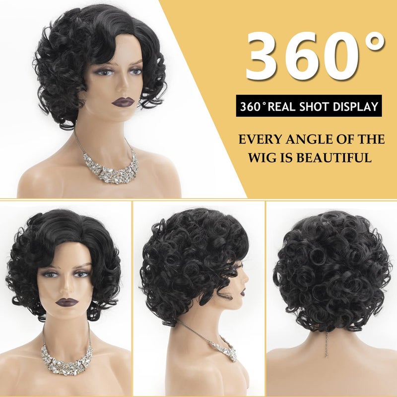 SEVENCOLORS Short Curly Wigs for Black Women Glueless Soft Short Black Hair Wigs Natural Looking Synthetic Fiber Afro Big Curly Bob Wigs - Image 2