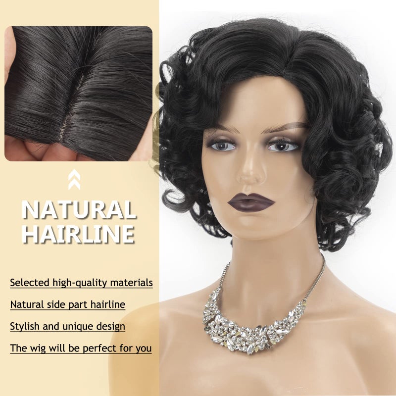 SEVENCOLORS Short Curly Wigs for Black Women Glueless Soft Short Black Hair Wigs Natural Looking Synthetic Fiber Afro Big Curly Bob Wigs - Image 4