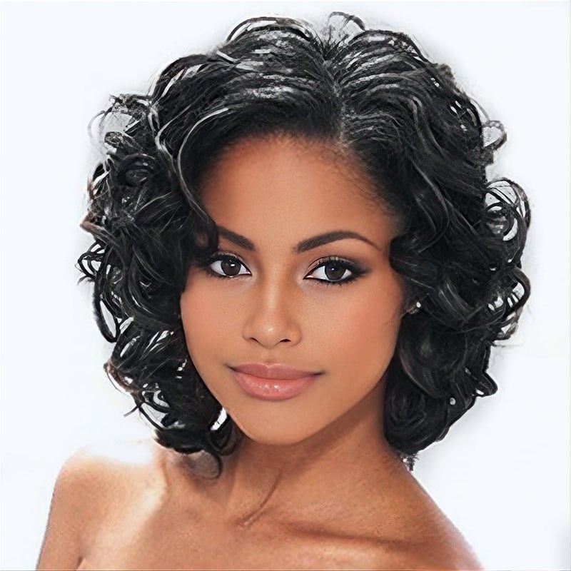 SEVENCOLORS Short Curly Wigs for Black Women Glueless Soft Short Black Hair Wigs Natural Looking Synthetic Fiber Afro Big Curly Bob Wigs - Image 1