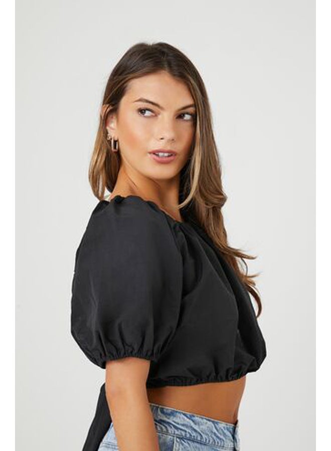 FOREVER 21 بلوزة قصيرة بأكمام منفوخة وظهر من الدانتيل - Image 2