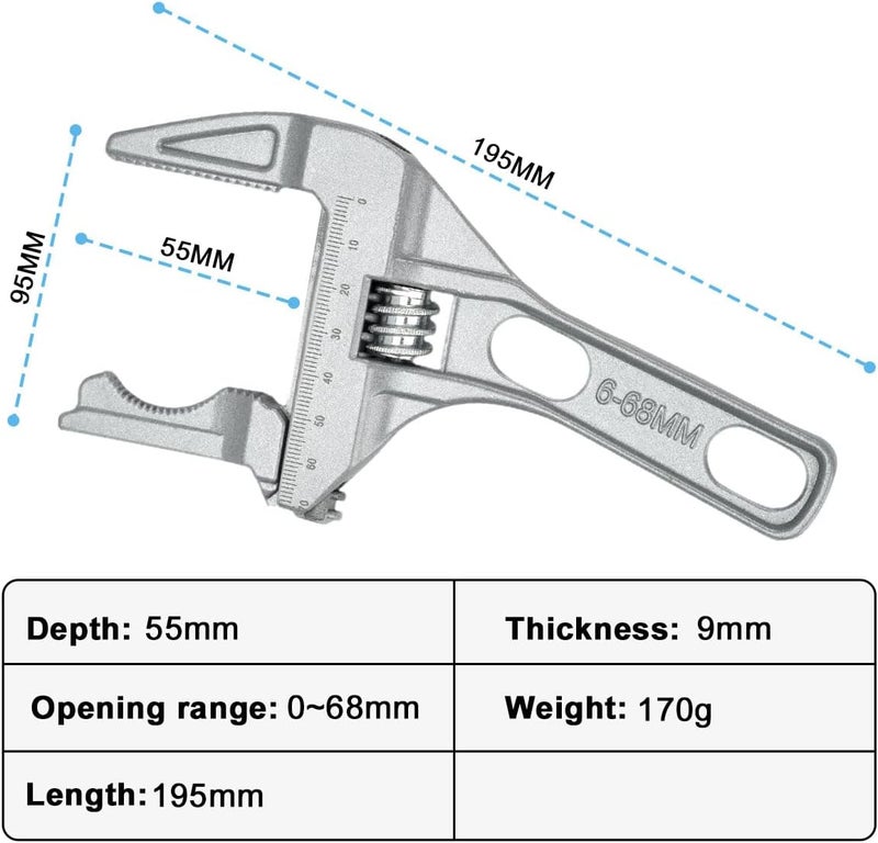 Cestbella Adjustable Wrench With Flexible Swivel Head, 6-68 mm Lightweight Wrench, Detachable Head Spanner, Short Shank Aluminum Alloy Spanner for Plumbing, Automobile Maintenance, Factory Equipment Maintenance - Image 2