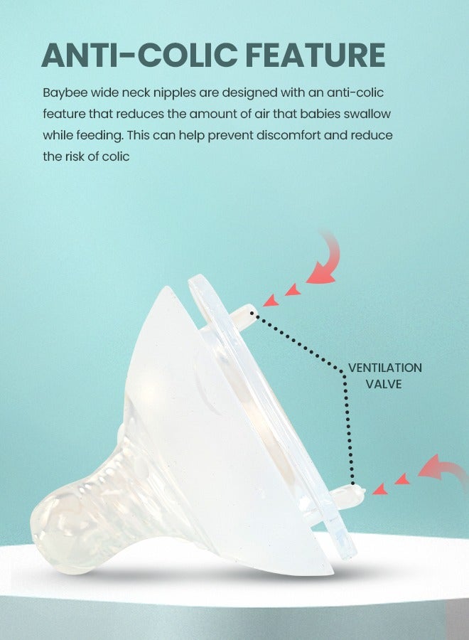 Baybee Wide Neck Baby Bottle Silicone Nipple Natural Flow Rate Feeding Teat Nipple for Infants, Toddlers, New Born Baby Feeding Bottle Nipple Anti Colic BPA Free Slow Flow - Image 4