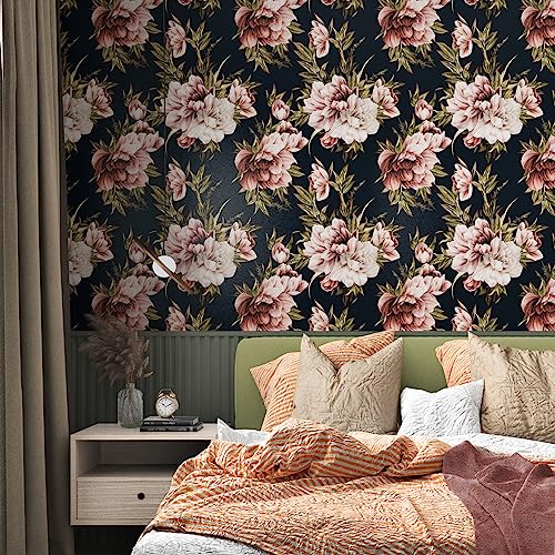 Wallercity Big Peony Floral Peel and Stick Wallpaper Decor Removable BlackPinkGreen Vinyl Self Adhesive Mural Sticker Waterproof Stick on Contact Paper for Walls Cabinets Shelf Backdrop 175x315 - Image 3