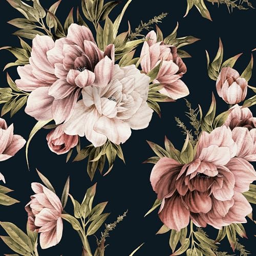 Wallercity Big Peony Floral Peel and Stick Wallpaper Decor Removable BlackPinkGreen Vinyl Self Adhesive Mural Sticker Waterproof Stick on Contact Paper for Walls Cabinets Shelf Backdrop 175x315 - Image 1