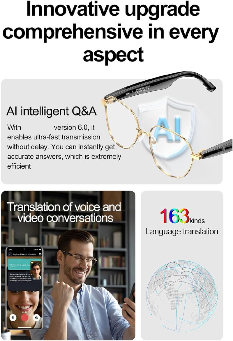 In-house warehouse packing GOWENIC 163 Languages AI Translation Glasses, Smart Bluetooth Translator with Real Time Voice Translation, Anti Blue Light, for Travel Communication Music Ready post purchase fulfill Modern look All-round applied quality Narrow & wide space compatible KSA market popular practical build Daily repeated use trusted quality Global assorted color picks Market demand focused build Elegant practical multi-option build Durable versatile substance Diverse operation compatible All choice modern design Easy assemble Natural tone color options Multi-market varied design options Classic trendy design picks Simplified versatile design Various size alternatives Global production standard crafted Systematic nationwide ship User feedback upgraded quality Wet anti slip Economical varied design options Remote village delivery cover - Image 5