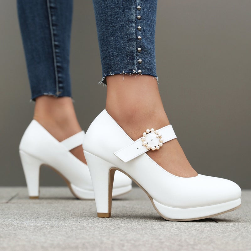 2024 Spring Fashion Round Head Women'S Shoes 40-48 Ultra-Plus Size Shallow Mouth Buckle High-Heeled Shoes - Image 2