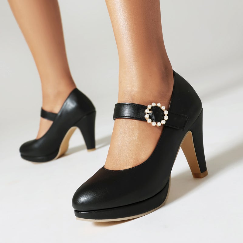 2024 Spring Fashion Round Head Women'S Shoes 40-48 Ultra-Plus Size Shallow Mouth Buckle High-Heeled Shoes - Image 4