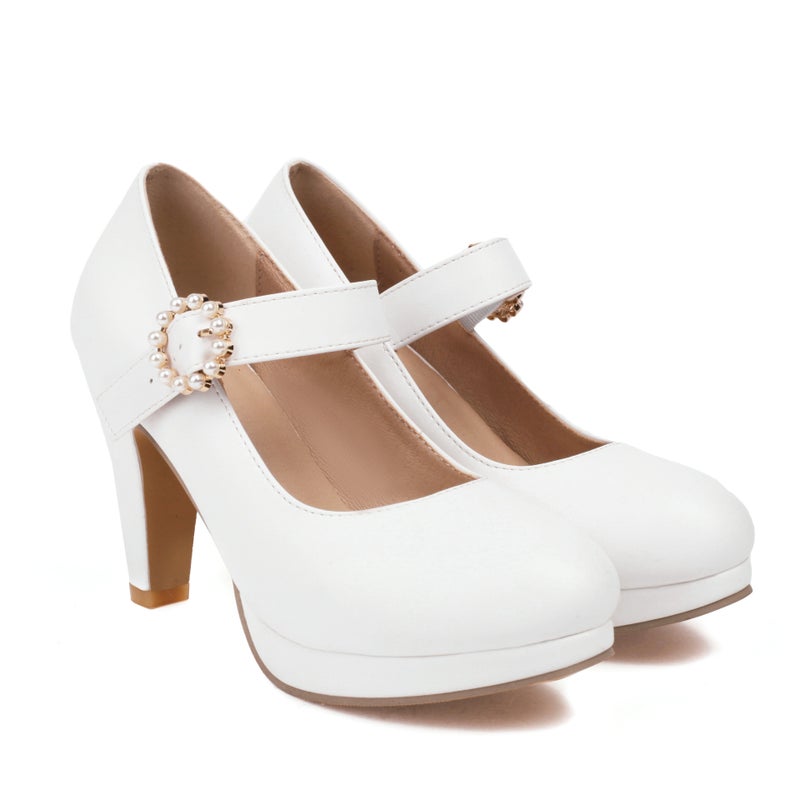 2024 Spring Fashion Round Head Women'S Shoes 40-48 Ultra-Plus Size Shallow Mouth Buckle High-Heeled Shoes - Image 1
