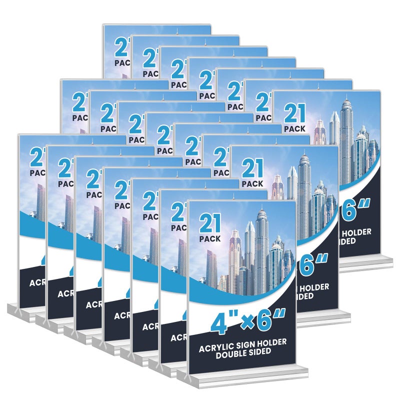 NICELINK Acrylic Sign Holder 4x6, 21 Pack Clear Table Menu Vertical Double Sided Display, Plastic Menu Stand Paper Holder Suitable for Restaurants Office Store Show Fair - Image 1
