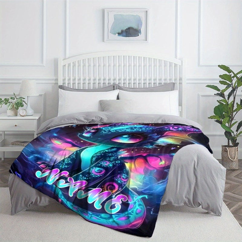 1 PC Neon Fluorescent Black Dragon Custom Name Print Portable Blanket 80x120cm 31.5x47.2inch Lightweight Throw For Sofa Travel Camping Bed Livingroom Office Digital Printing Soft Warm Fabric - Image 4