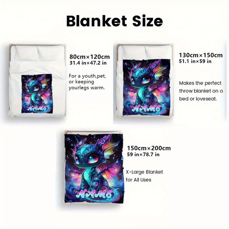 1 PC Neon Fluorescent Black Dragon Custom Name Print Portable Blanket 80x120cm 31.5x47.2inch Lightweight Throw For Sofa Travel Camping Bed Livingroom Office Digital Printing Soft Warm Fabric - Image 3