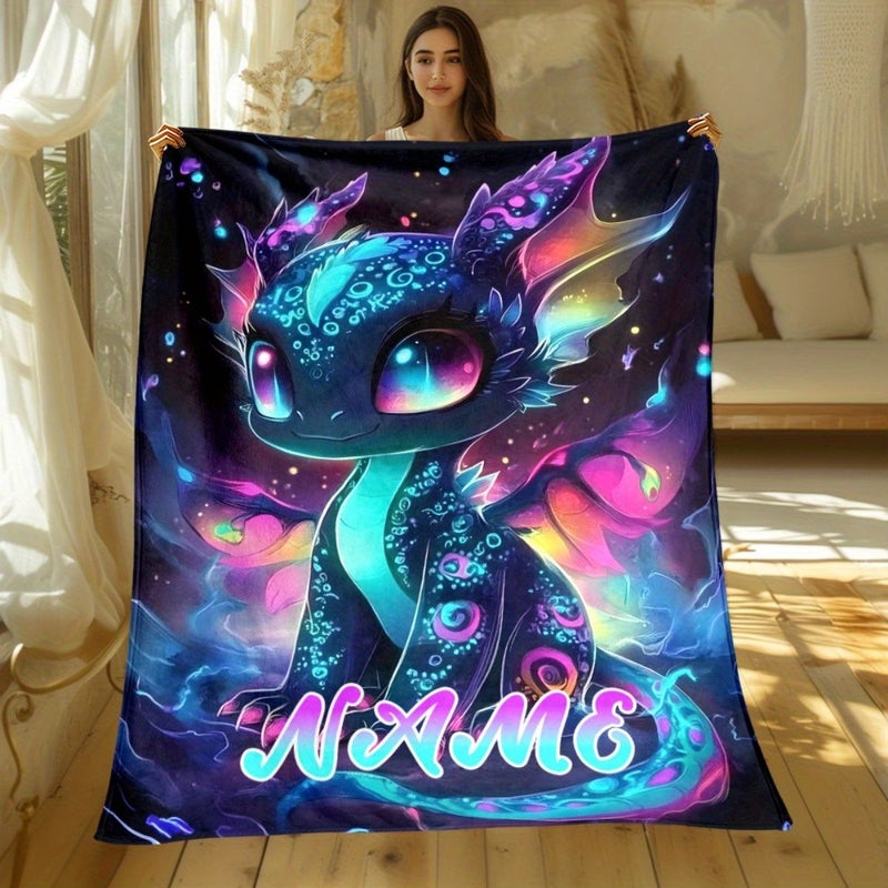1 PC Neon Fluorescent Black Dragon Custom Name Print Portable Blanket 80x120cm 31.5x47.2inch Lightweight Throw For Sofa Travel Camping Bed Livingroom Office Digital Printing Soft Warm Fabric - Image 5