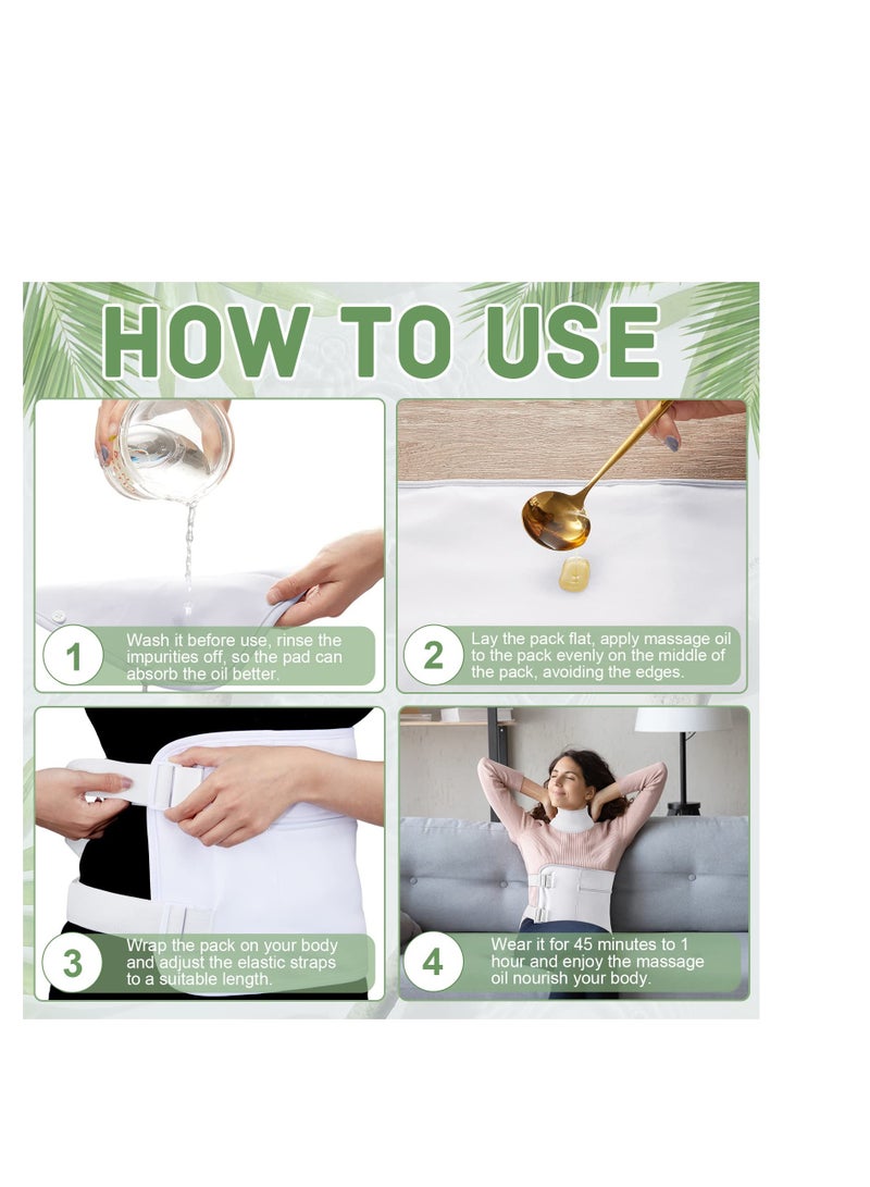 Excefore Castor Oil Wrap Pack Cotton, 4 Pcs Include 2 Waist and 2 Neck, Reusable Compress Castor Oil Pack Wrap, for Liver Detox Waist and Neck Wrap for Thyroid, Castor Oil Not Included (White) - Image 4
