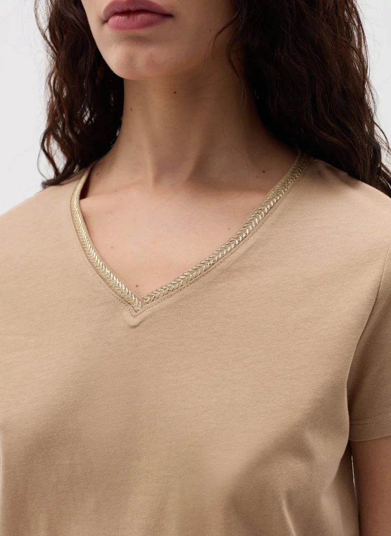 Ovs T-Shirt With V Neck And Application