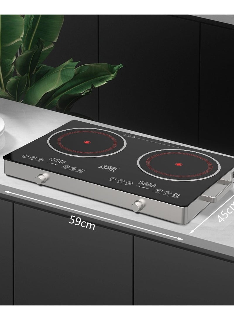 ويننج ستار صفيحة تسخين كهربائية للطهي، موقد مزدوج بالأشعة تحت الحمراء، موقد كهربائي محمول بقوة 1800 وات، يسخن في ثوانٍ، موقد سيراميك زجاجي محمول مزدوج الشعلات للطاولة للاستخدام في السكن الجامعي والمكتب والمنزل والتخييم، متوافق مع جميع أدوات الطهي - Image 4