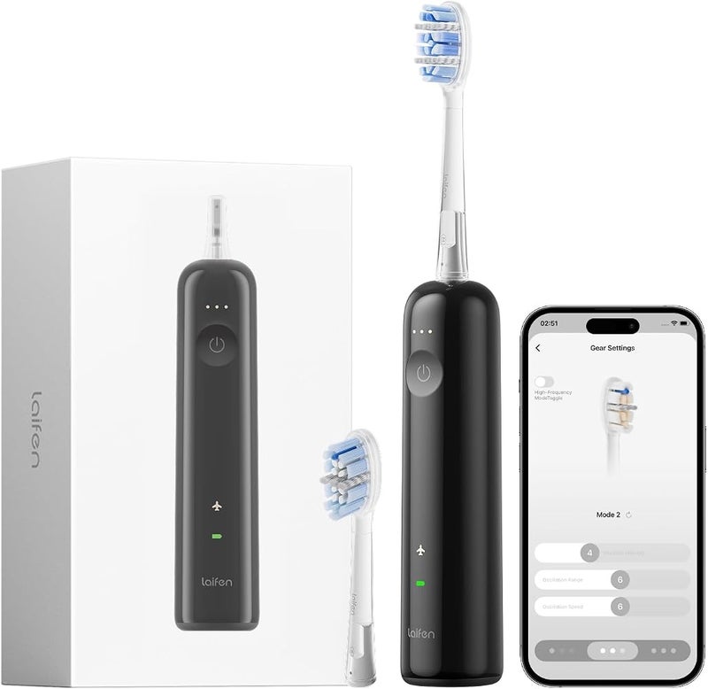 Laifen Wave Pro Sonic Electric Toothbrush for Adults – 2026 Model, 60° Oscillations for Ultra-Clean, Smart App, 70-Day Battery, 2 Brush Heads, IPX8 Waterproof (Black ABS) - Image 1