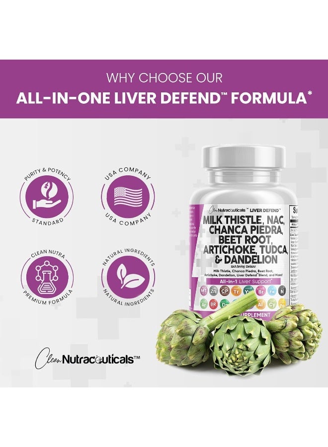 Clean Nutraceuticals Milk Thistle 3000mg NAC Chanca Piedra 2000mg Beet Root 2000mg Artichoke 2000mg Dandelion Root 1000mg - Liver Cleanse Detox & Repair Supplement Plus TUDCA Choline and Ginger - Made in USA 60 Caps - Image 5