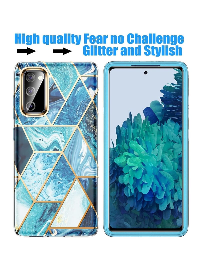 Captaintech Marble Glitter Designed for Samsung Galaxy Note 20 Ultra 5G Case Shockproof Protective Shiny Stylish Bumper Hybrid Hard PC Soft Rubber Silicone Shock-Absorbing Rugged Sturdy Cover-Ocean Blue