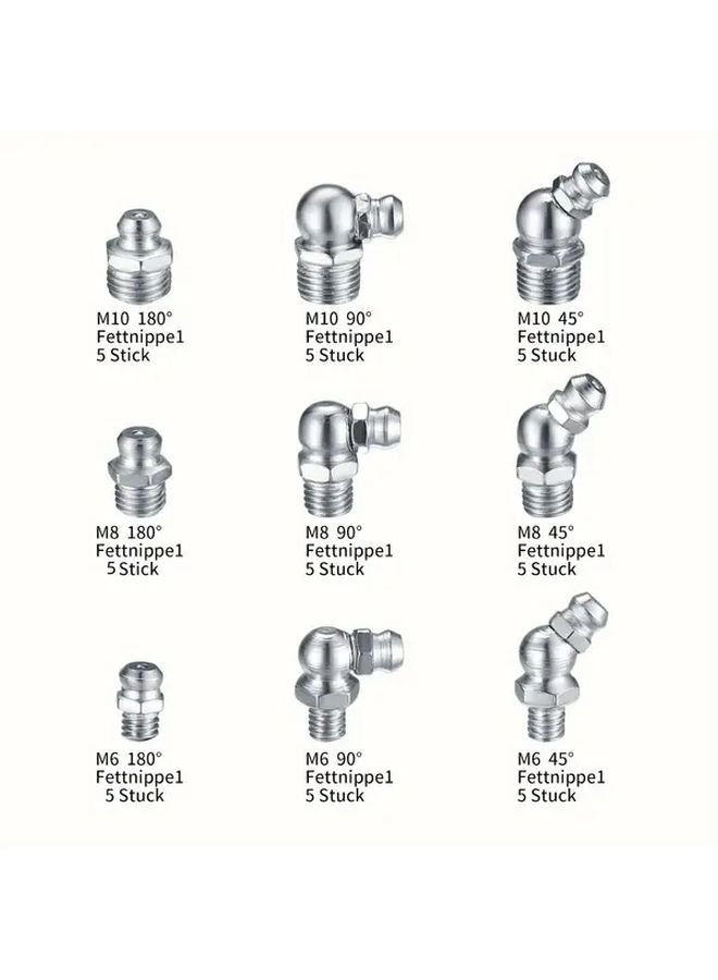 45Pcs Metric Grease Fitting Set M6 M8 M10 With 180 45 90 Degree Angles For Hydraulic Lubrication - Image 3