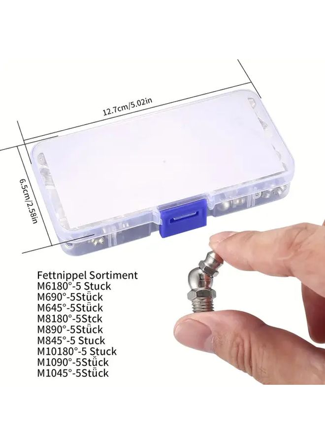 45Pcs Metric Grease Fitting Set M6 M8 M10 With 180 45 90 Degree Angles For Hydraulic Lubrication - Image 4