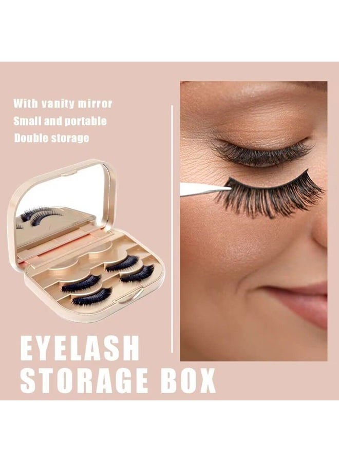 YiQiYi Cosmetic Case Empty Eyelashes Storage Case with Makeup Mirror Holder Box Fake Eyelash Packing Travel Storage Case Eyelashes Bag(Gold) - Image 4