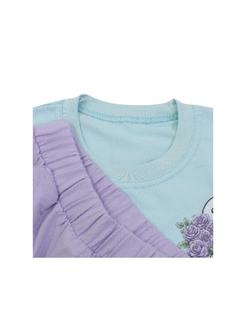 دريم بيجاما قطنية قصيرة الأكمام للبنات - لون أزرق فاتح بطبعة سنوبي - Image 3