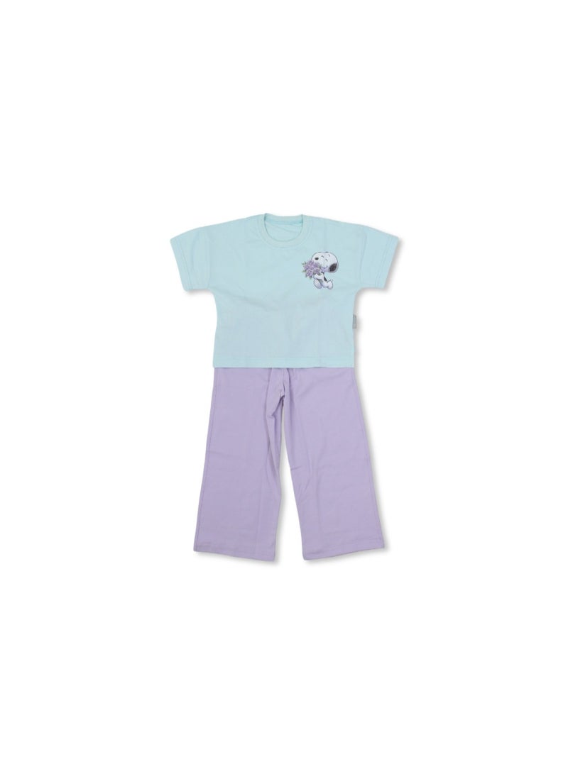 دريم بيجاما قطنية قصيرة الأكمام للبنات - لون أزرق فاتح بطبعة سنوبي - Image 1