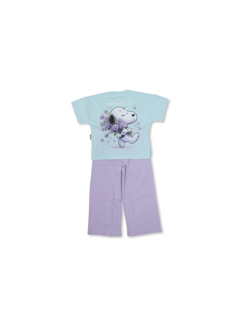 دريم بيجاما قطنية قصيرة الأكمام للبنات - لون أزرق فاتح بطبعة سنوبي - Image 2