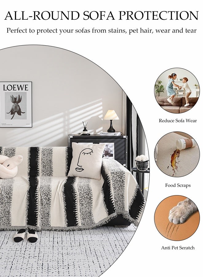 DUNISO Sofa Towel，2 Seater Sofa Cover，Double Side Couch Covers，Simple Style Wrap-Up Sofa Cover， All-Season Sofa Blanket，Soft Warm Scratch Resistant and Wear-resistant Chenille Material，Washable and Detachable，180 * 230cm，Black  - Image 4