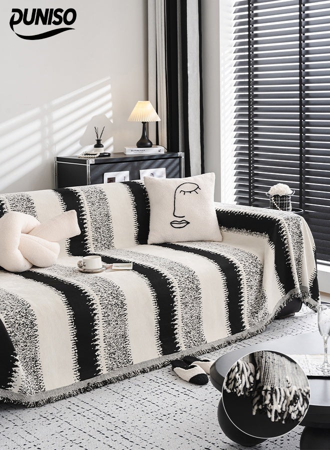 DUNISO Sofa Towel，2 Seater Sofa Cover，Double Side Couch Covers，Simple Style Wrap-Up Sofa Cover， All-Season Sofa Blanket，Soft Warm Scratch Resistant and Wear-resistant Chenille Material，Washable and Detachable，180 * 230cm，Black  - Image 1
