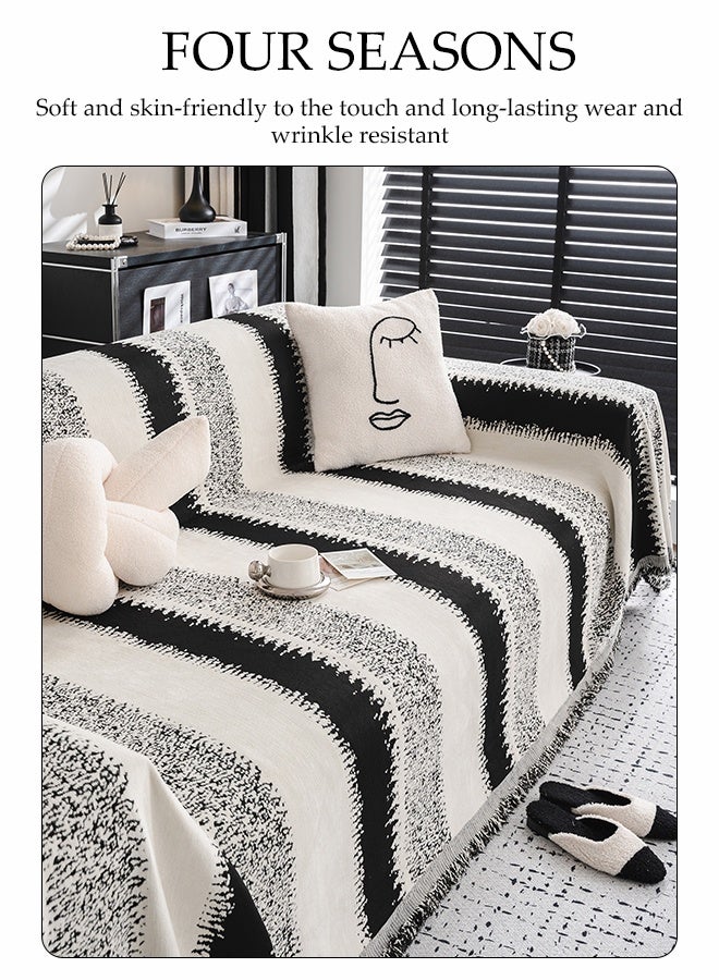 DUNISO Sofa Towel，2 Seater Sofa Cover，Double Side Couch Covers，Simple Style Wrap-Up Sofa Cover， All-Season Sofa Blanket，Soft Warm Scratch Resistant and Wear-resistant Chenille Material，Washable and Detachable，180 * 230cm，Black  - Image 3