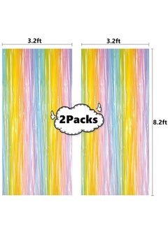 i-CHONY Shiny Rainbow Foil Fringe Curtain 2Pcs 3.2Ft X 8.2Ft Rainbow Party Streamers For Birthday Photo Booth Backdrop Prop Wedding Holiday Bridal Shower Baby Shower Bachelorette Party Decor  - Image 4