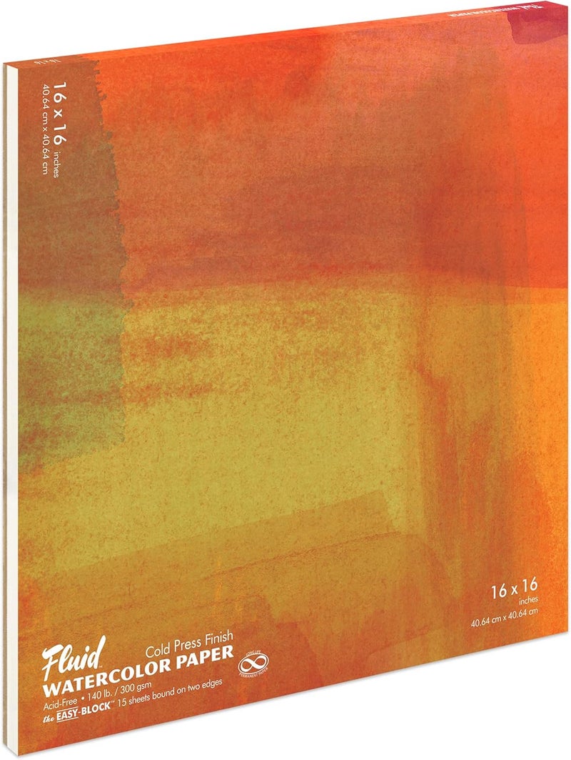 Speedball Fluid Watercolor Paper Block, 16 x 16 inches, 15 Sheets, 140 lb (300 GSM) Cold Press Paper Pad for Artist Painting and Wet Media - Image 1