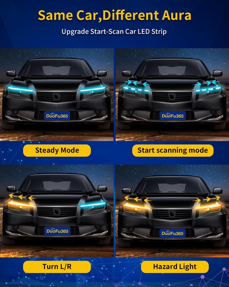 DUOFU365 Car LED Strip Lights,DRL Daytime Running Lights Waterproof Flexible 24 Inch Dual Color Car Led Strip Sequential Switchback Led Strip Ice Blue &Amber/Yellow - Image 3