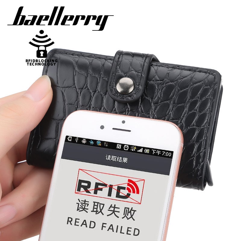 بايلليري حافظة بطاقات رجالية من Baellerry بخاصية حجب التردد الراديوي مع نقش تمساح وتصميم يفتح تلقائيًا - Image 5