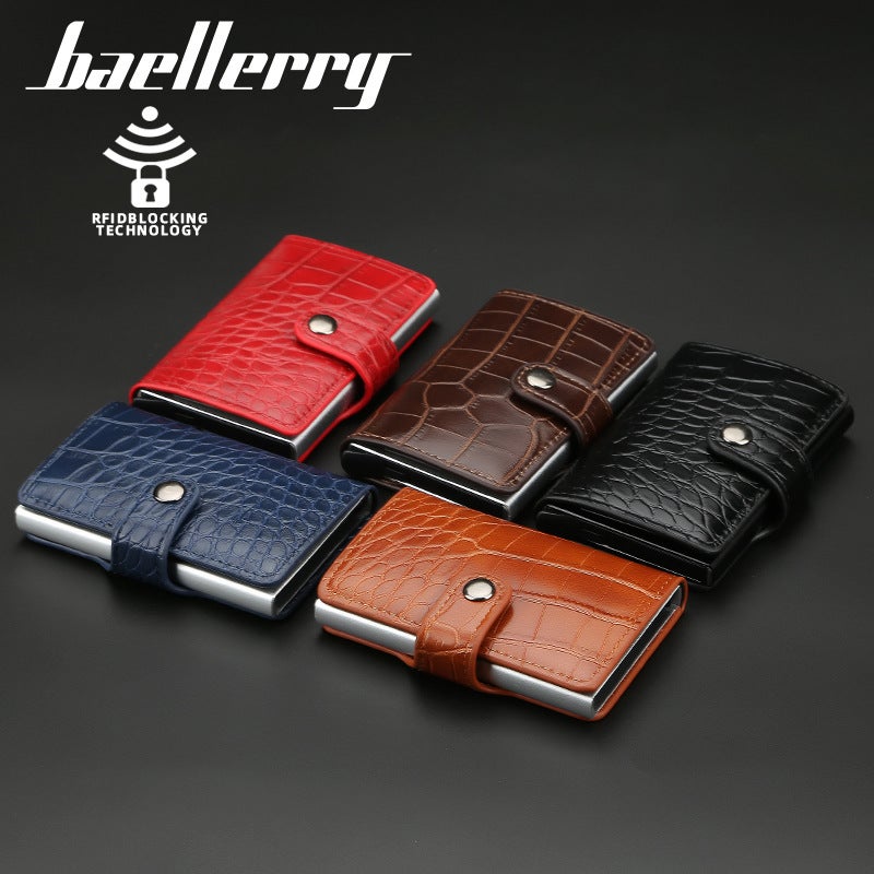 بايلليري حافظة بطاقات رجالية من Baellerry بخاصية حجب التردد الراديوي مع نقش تمساح وتصميم يفتح تلقائيًا - Image 3