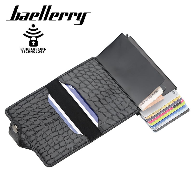 بايلليري حافظة بطاقات رجالية من Baellerry بخاصية حجب التردد الراديوي مع نقش تمساح وتصميم يفتح تلقائيًا - Image 4