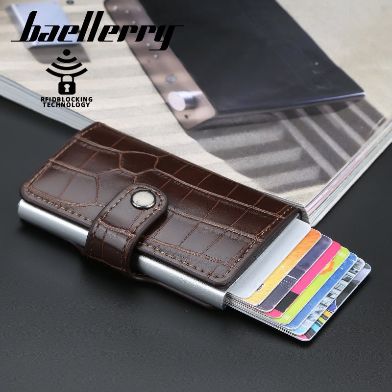 بايلليري حافظة بطاقات رجالية من Baellerry بخاصية حجب التردد الراديوي مع نقش تمساح وتصميم يفتح تلقائيًا - Image 2