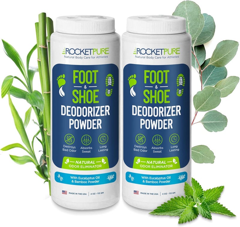 Natural Foot & Shoe Deodorizer Powder - Eucalyptus Foot & Shoe Powder Odor Control - Removes, Controls & Prevents Odors - Made with Essential Oils - Made in USA (4oz, 2-Pack)