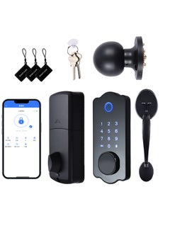 Keyless Entry Smart Door Lock Waterproof Auto Lock 5 in 1 TTlock App IC Card 150 Codes Electronic Fingerprint Door Lock with Handle Lever Set for Front Door