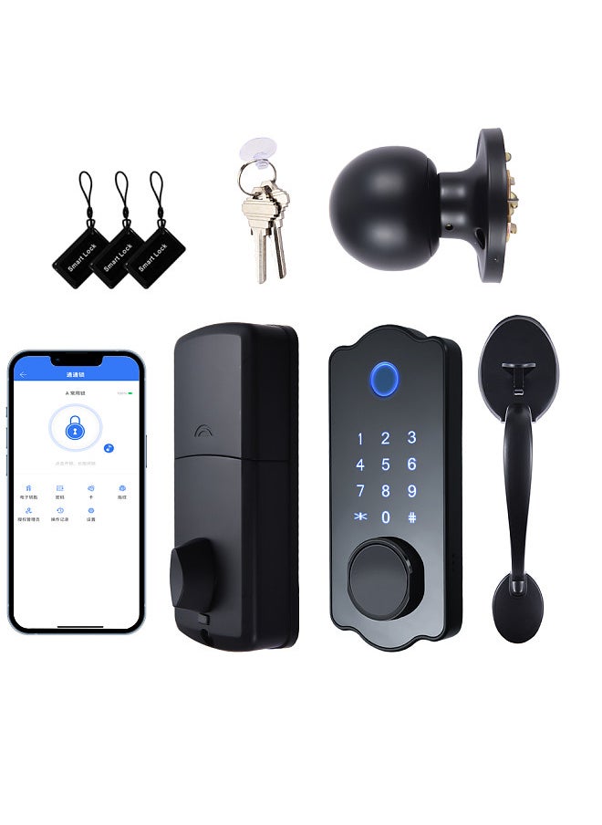 Generic - Keyless Entry Smart Door Lock Waterproof Auto Lock 5 in 1 TTlock App IC Card 150 Codes Electronic Fingerprint Door Lock with Handle Lever Set for Front Door - Image 1