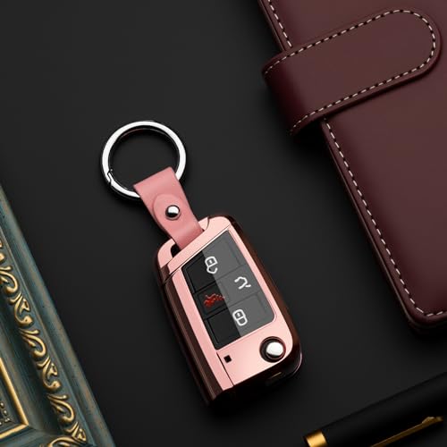 ZSPDACC Compatible with Volkswagen Foldable Key Fob Cover Pink TPU Protector Case Car Key Chain Holder Compatible with VW Golf Jetta Atlas Tiguan e-Golf Accessories - Image 5